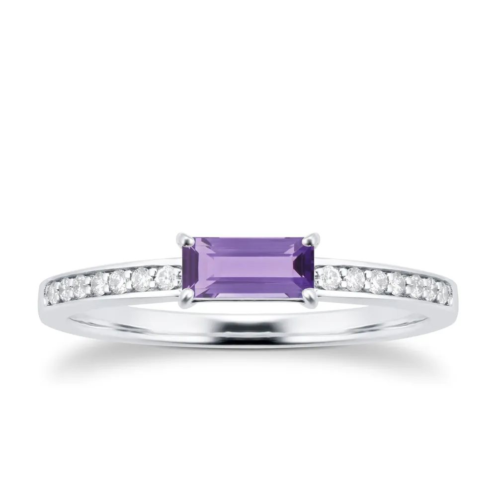 9ct White Gold Amethyst & Diamond Ring