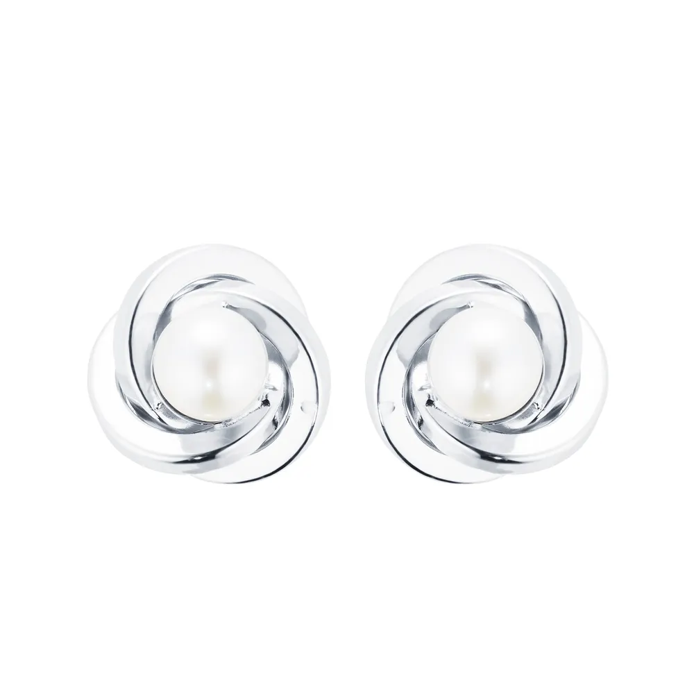 9ct White Gold and Pearl Knot Stud Earrings
