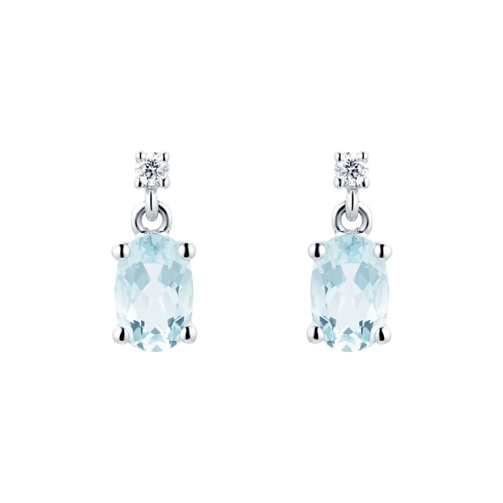 9ct White Gold Aquamarine & Diamond Drop Earrings