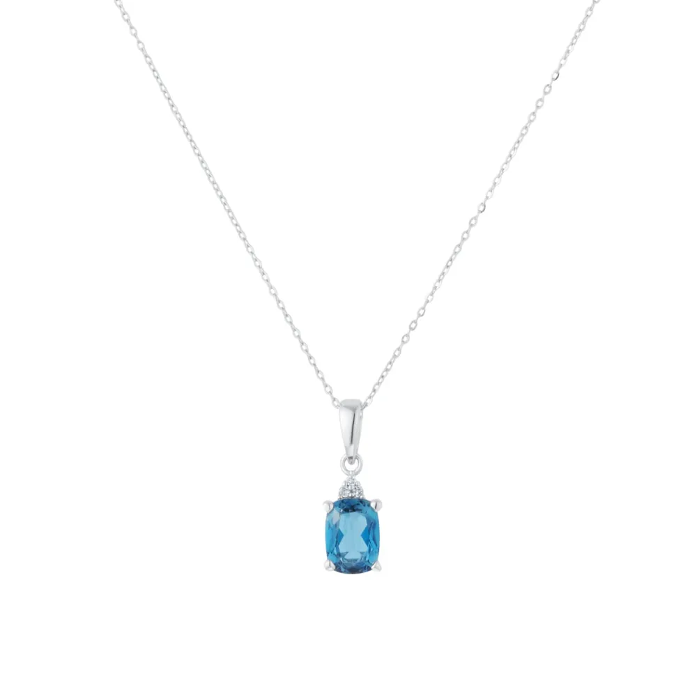 9ct White Gold Blue Topaz and Diamond Pendant