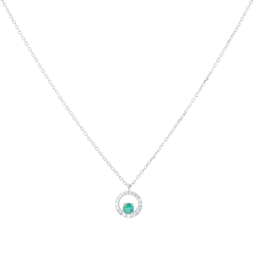 9ct White Gold Brilliant Cut Emerald and Diamond Halo Pendant