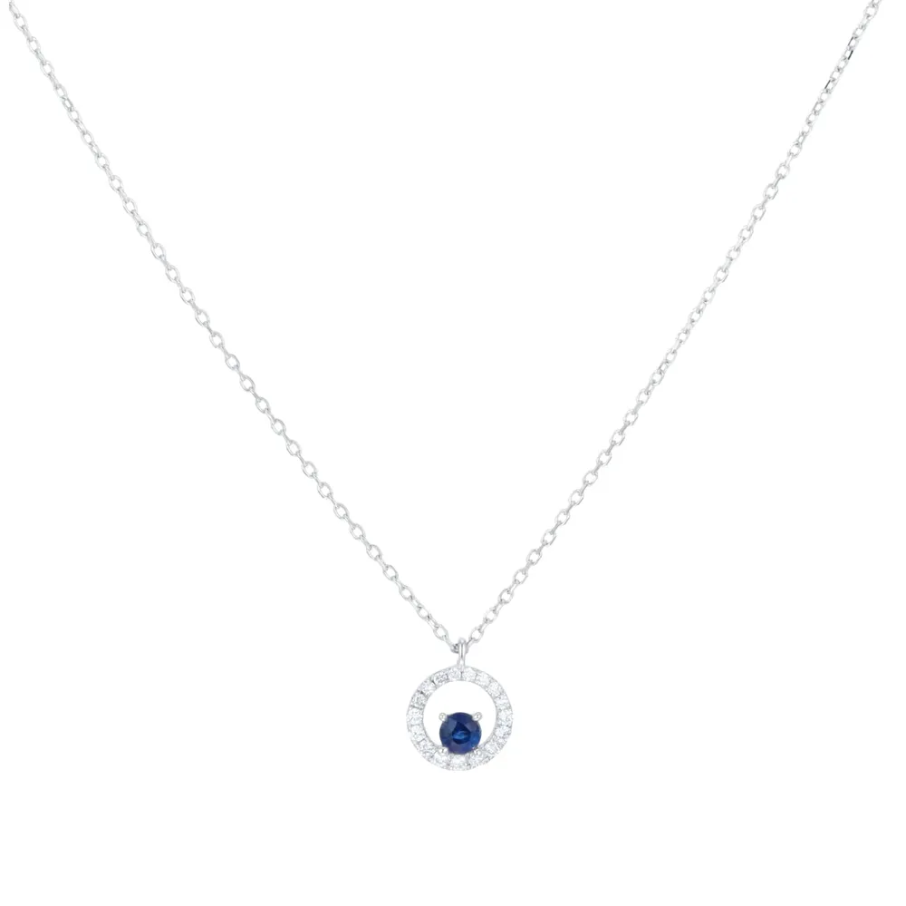 9ct White Gold Brilliant Cut Sapphire and Diamond Halo Pendant