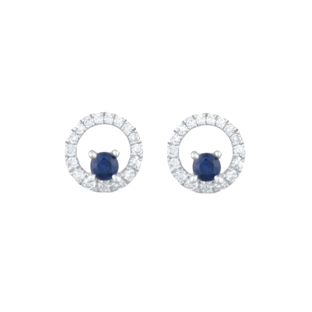 9ct White Gold Brilliant Cut Sapphire and Diamond Halo Stud Earrings