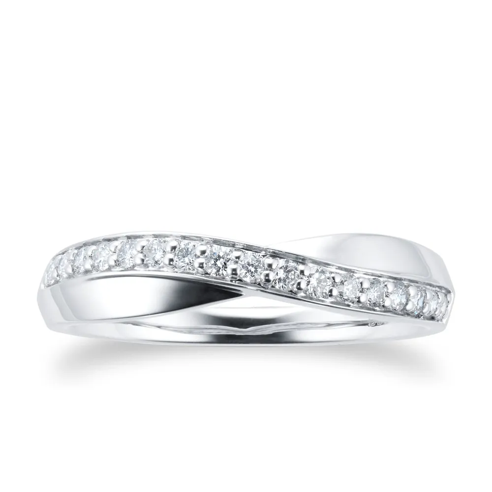 9ct White Gold Cross Over 0.20ct Diamond Ring