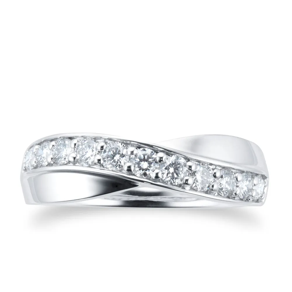 9ct White Gold Cross Over 0.50ct Diamond Ring