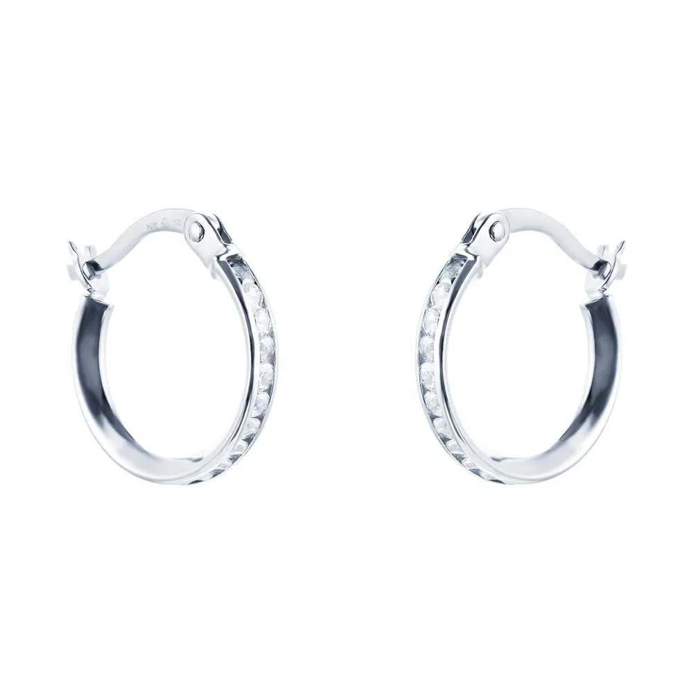 9ct White Gold Crystal Hoop Earrings