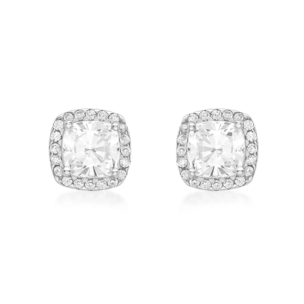 9ct White Gold Cushion Cut Cubic Zirconia Stud Earrings