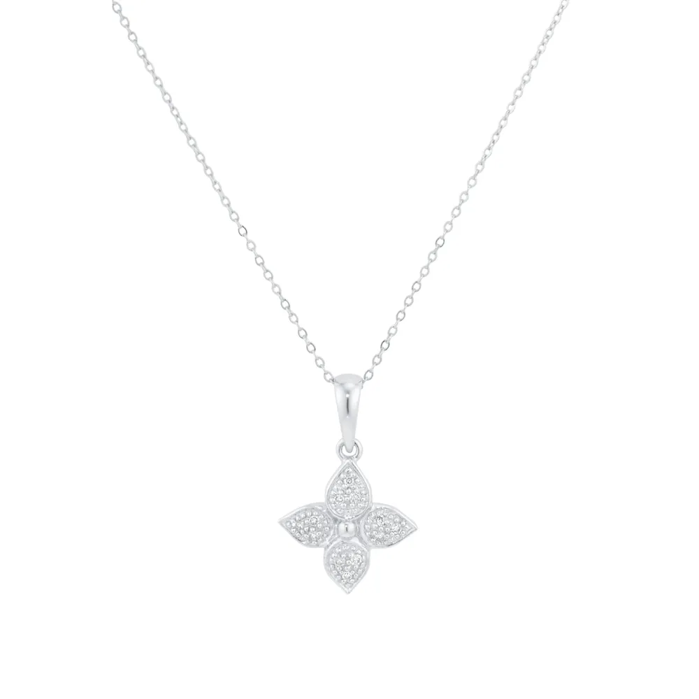 9ct White Gold Diamond Floral Pendant