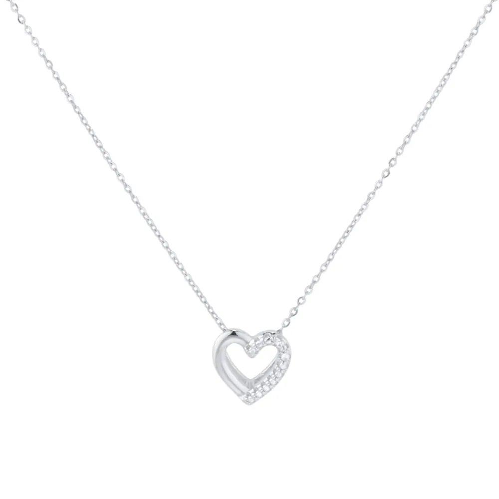 9ct White Gold Diamond Heart Pendant