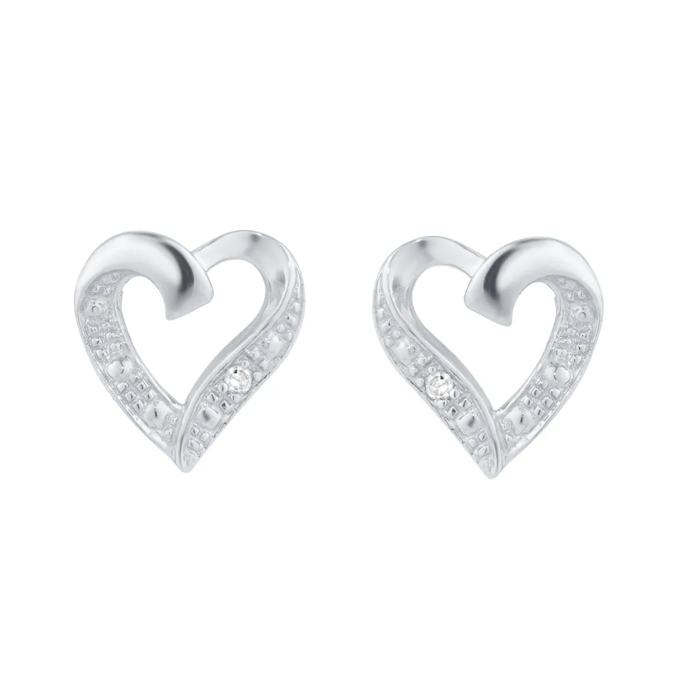 9ct White Gold Diamond Heart Stud Earrings