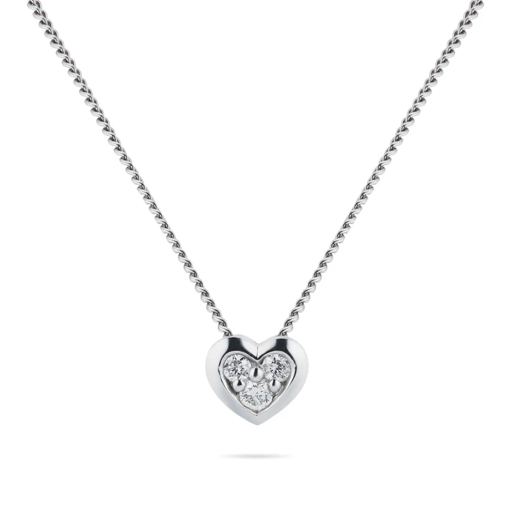 9ct White Gold Diamond Set Heart Pendant