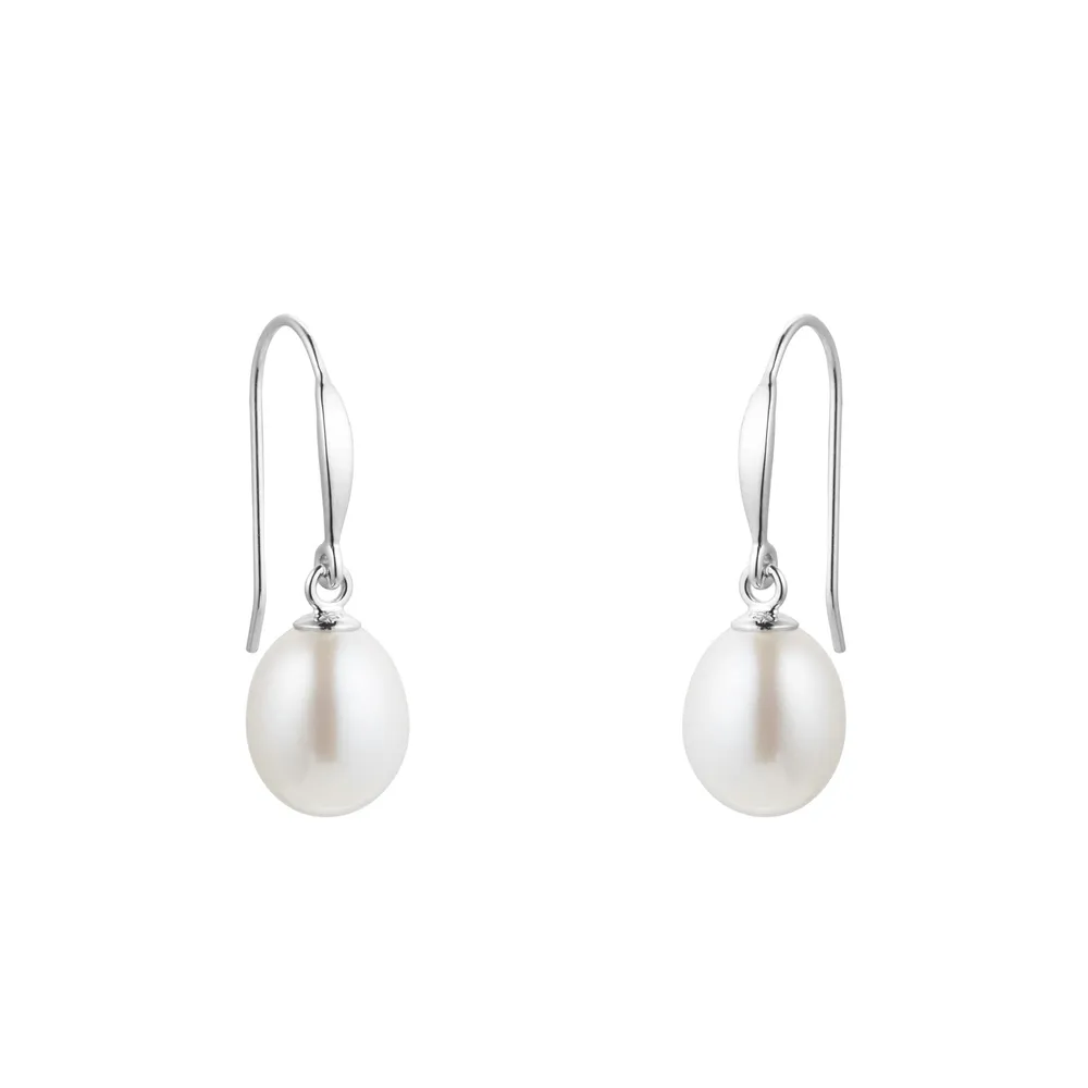 9ct White Gold Freshwater Pearl Drop Earrings