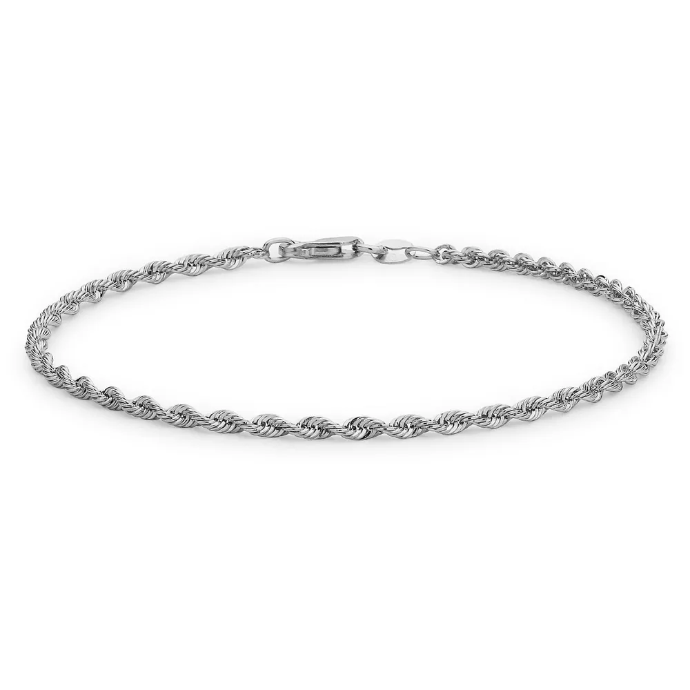 9ct White Gold Hollow Rope Bracelet 7 Inch