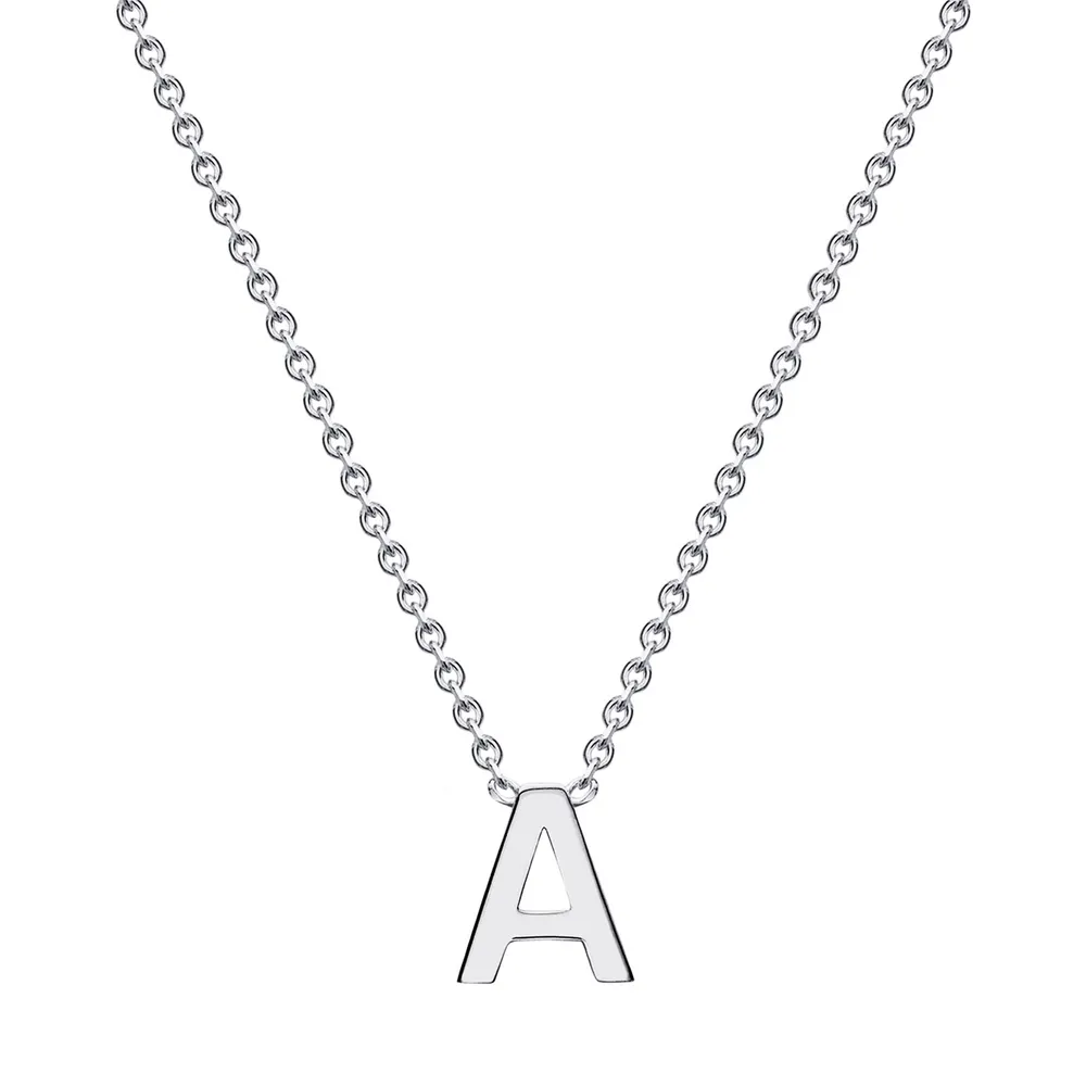 9ct White Gold Letter A Initial Pendant Necklace