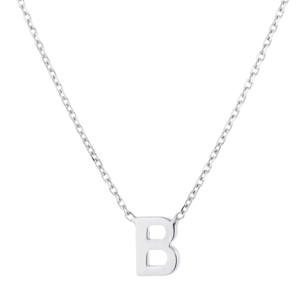 9ct White Gold Letter B Initial Pendant Necklace
