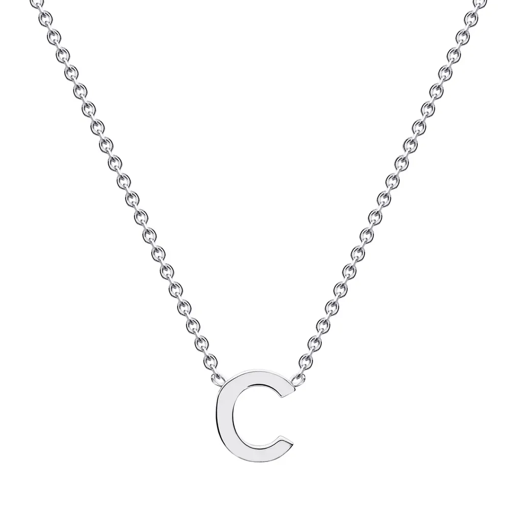 9ct White Gold Letter C Initial Pendant Necklace