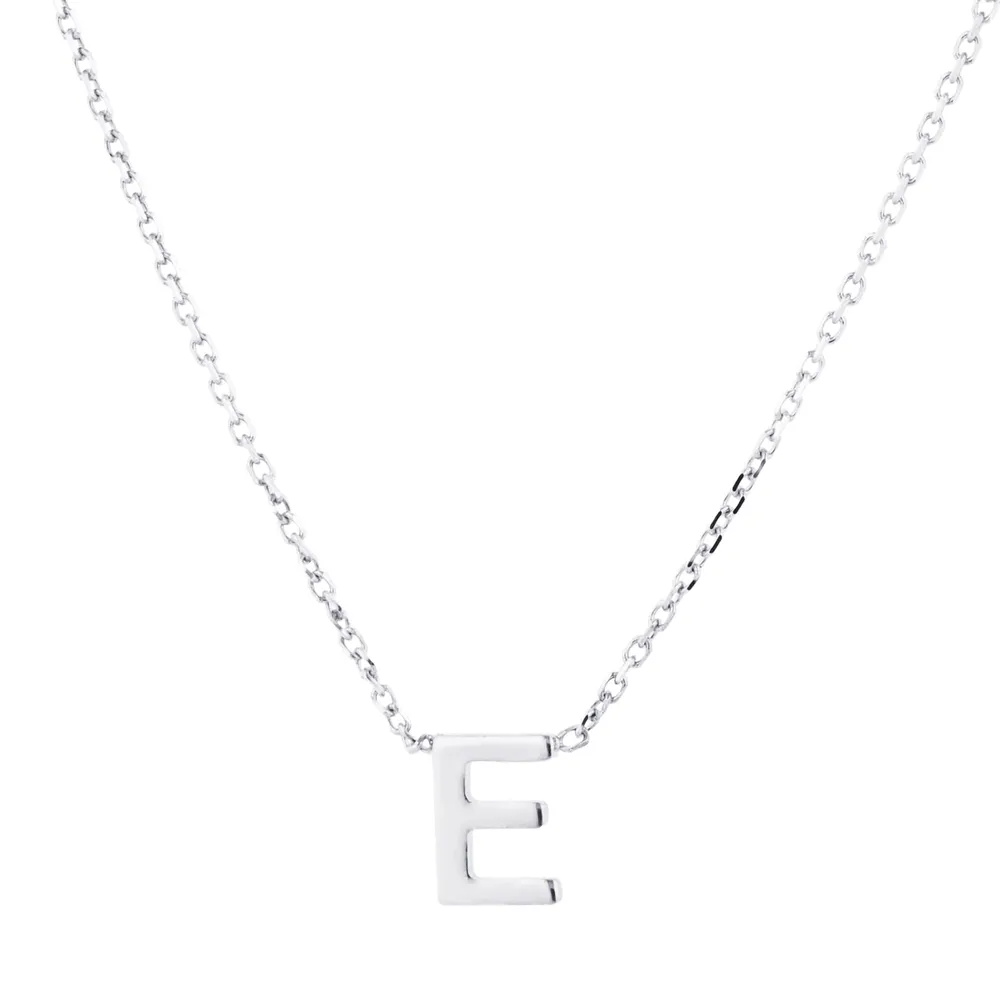 9ct White Gold Letter E Initial Pendant Necklace