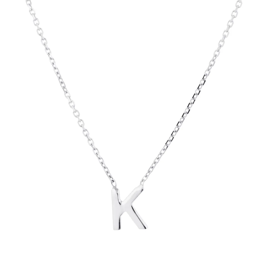 9ct White Gold Letter K Initial Pendant Necklace