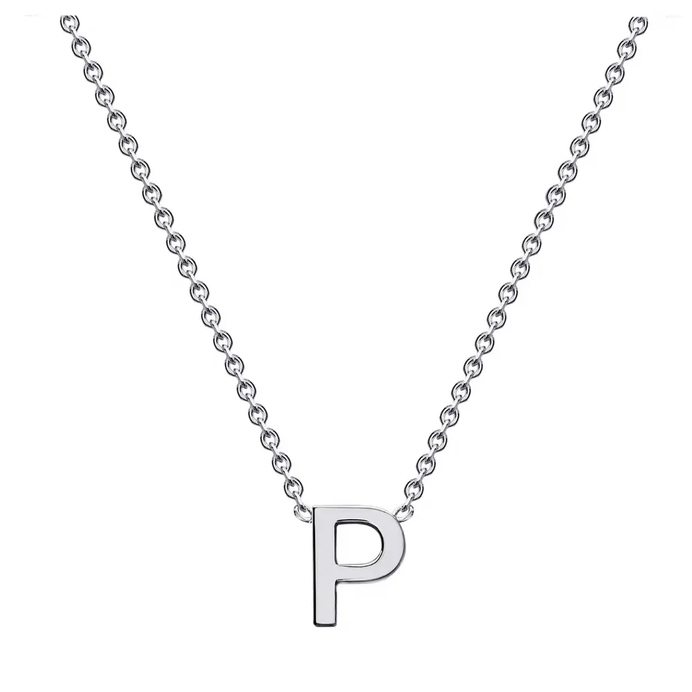 9ct White Gold Letter P Initial Pendant Necklace