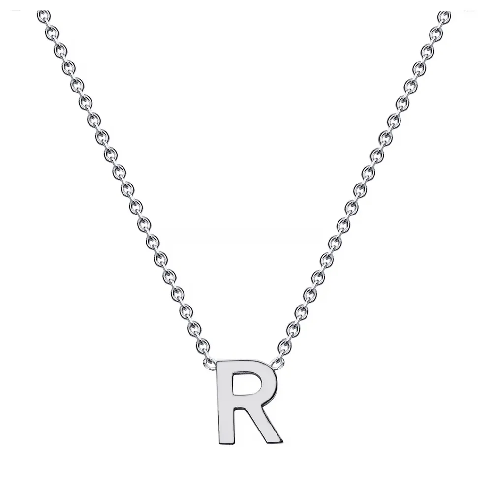 9ct White Gold Letter R Initial Pendant Necklace