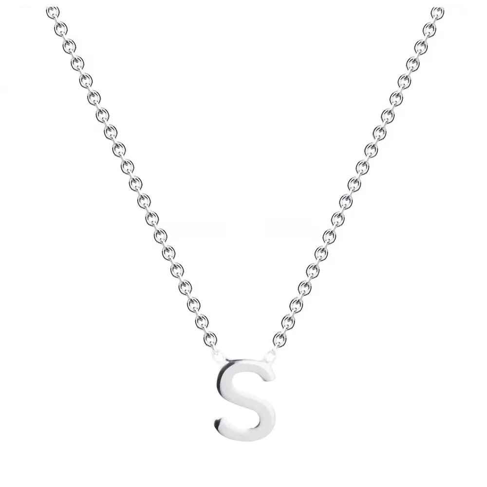 9ct White Gold Letter S Initial Pendant Necklace