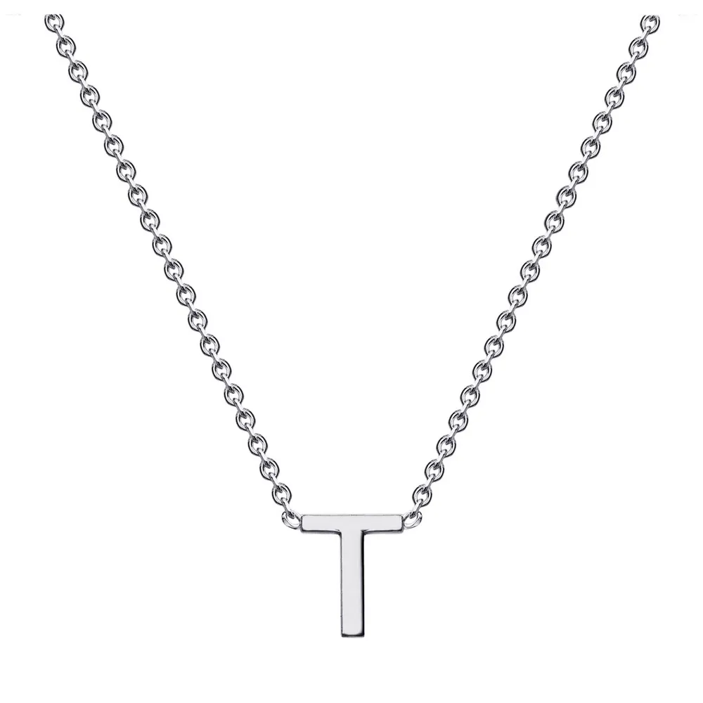 9ct White Gold Letter T Initial Pendant Necklace