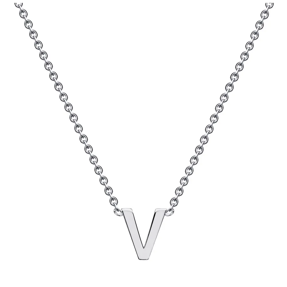 9ct White Gold Letter V Initial Pendant Necklace
