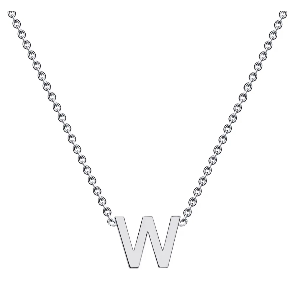 9ct White Gold Letter W Initial Pendant Necklace