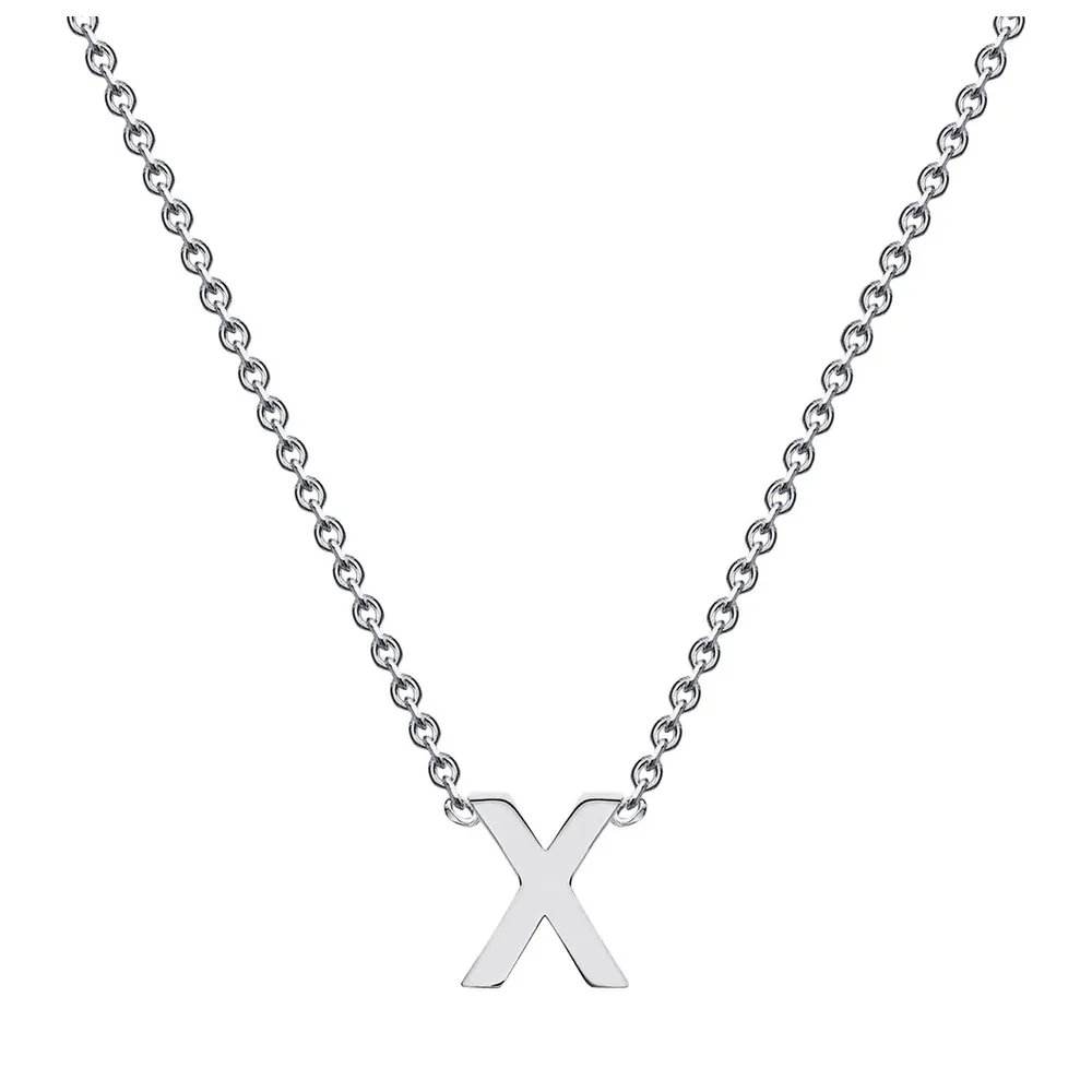 9ct White Gold Letter X Initial Pendant Necklace
