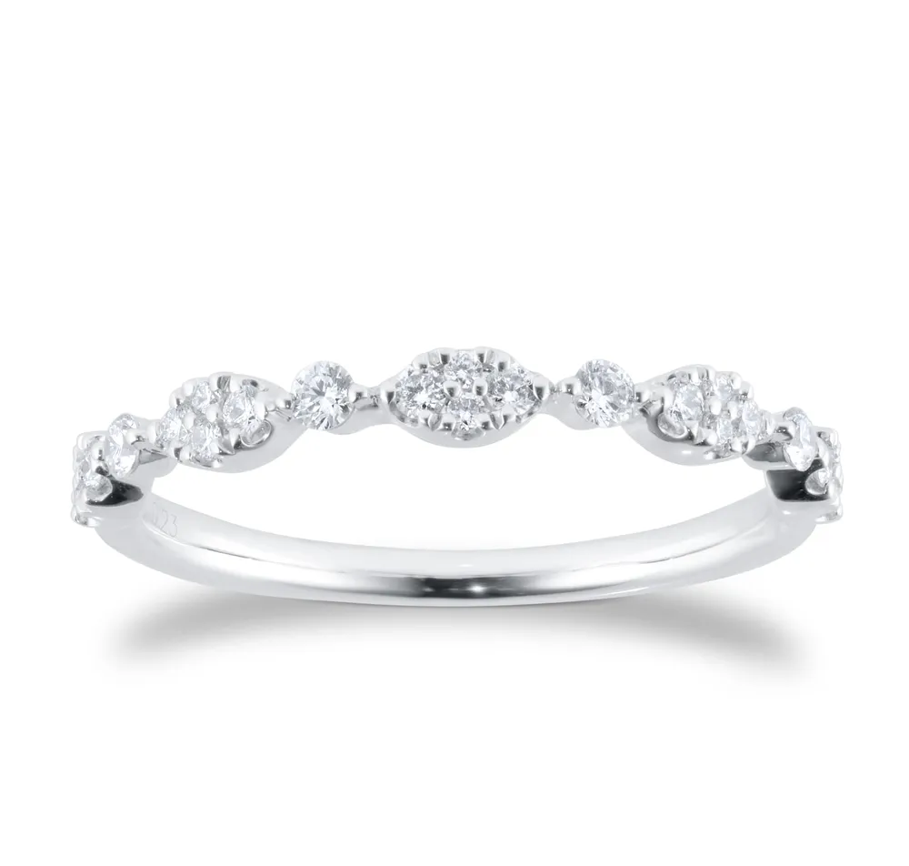 9ct White Gold Marquise Shape 0.23cttw Brilliant Cut Diamond Half Eternity Ring