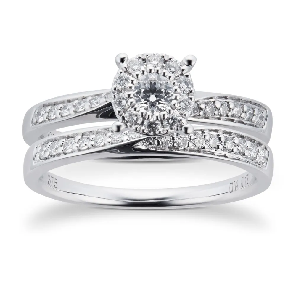 9ct White Gold Multistone Diamond Bridal Set