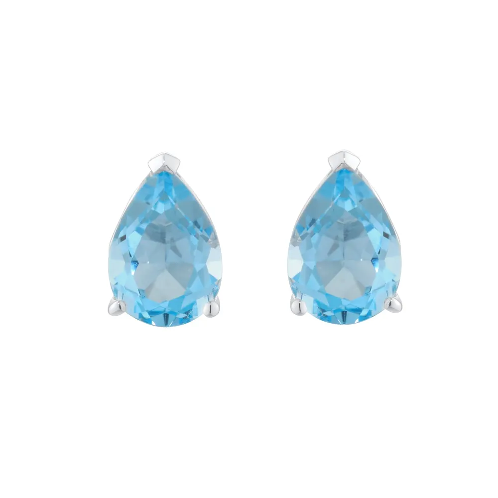 9ct White Gold Pear Cut Swiss Blue Topaz Stud Earrings