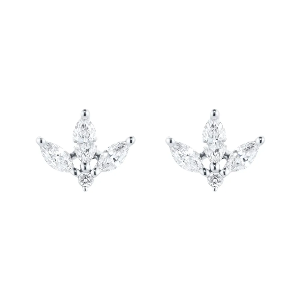 9ct White Gold Petal Stud Earrings