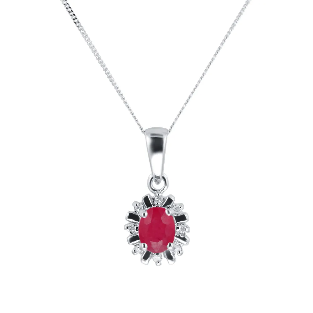 9ct White Gold Ruby & Diamond Pendant