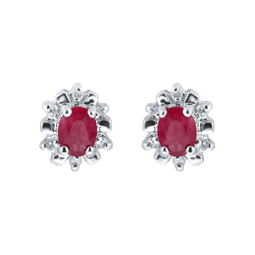 9ct White Gold Ruby & Diamond Studs