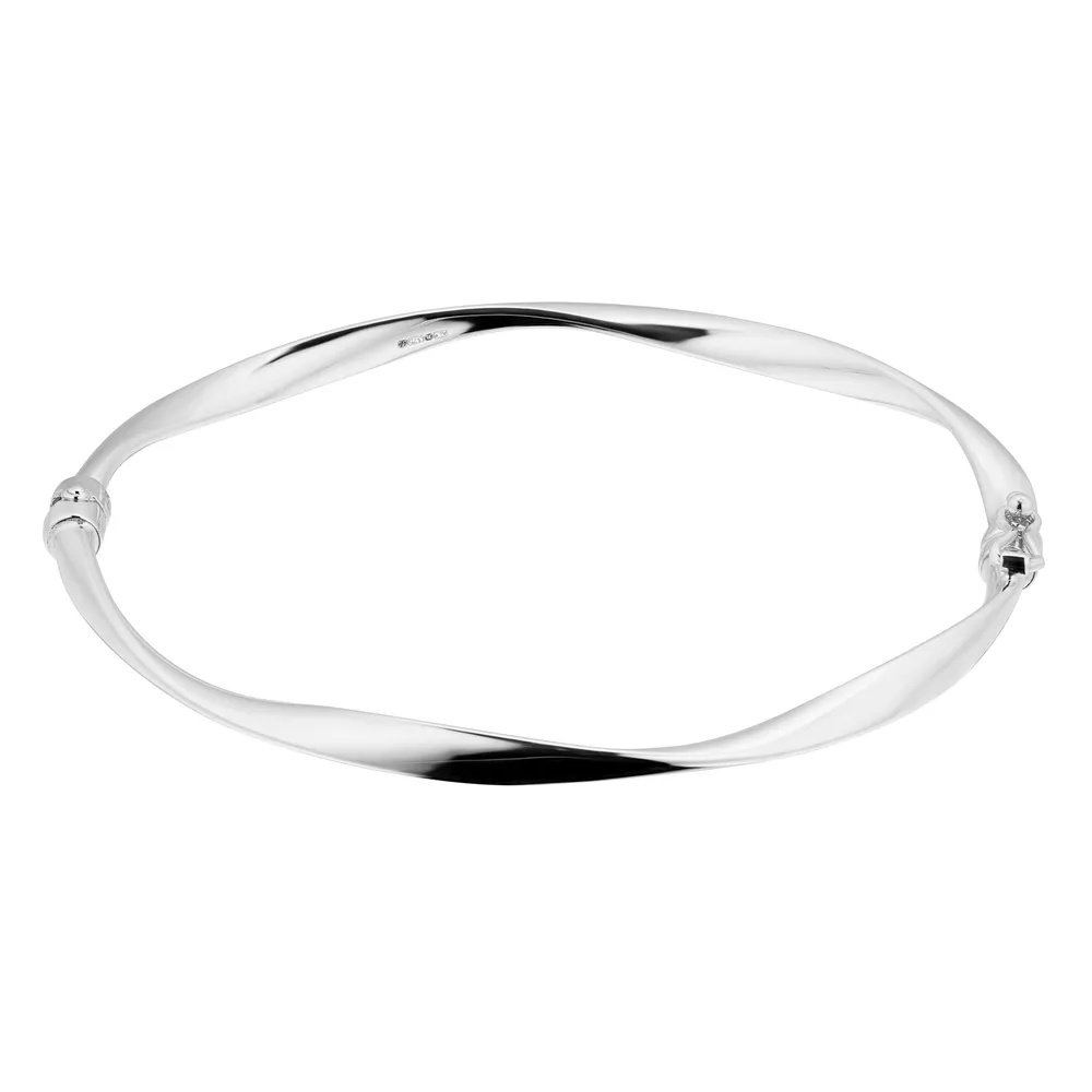 9ct White Gold Wave Bangle