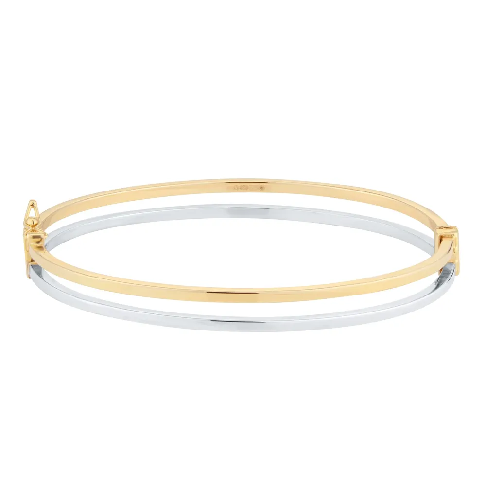 9ct Yellow and White Gold Double Square Tube Bangle