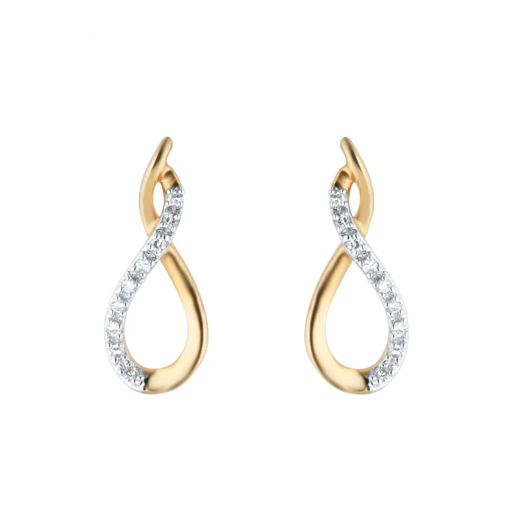 9ct Yellow Gold 0.06cttw Diamond Figure 8 Stud Earrings