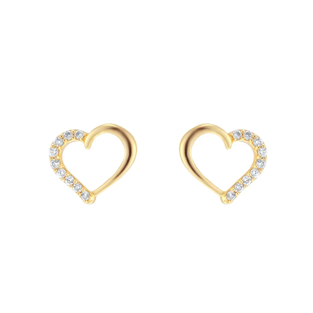 9ct Yellow Gold 0.08cttw Diamond Heart Stud Earrings