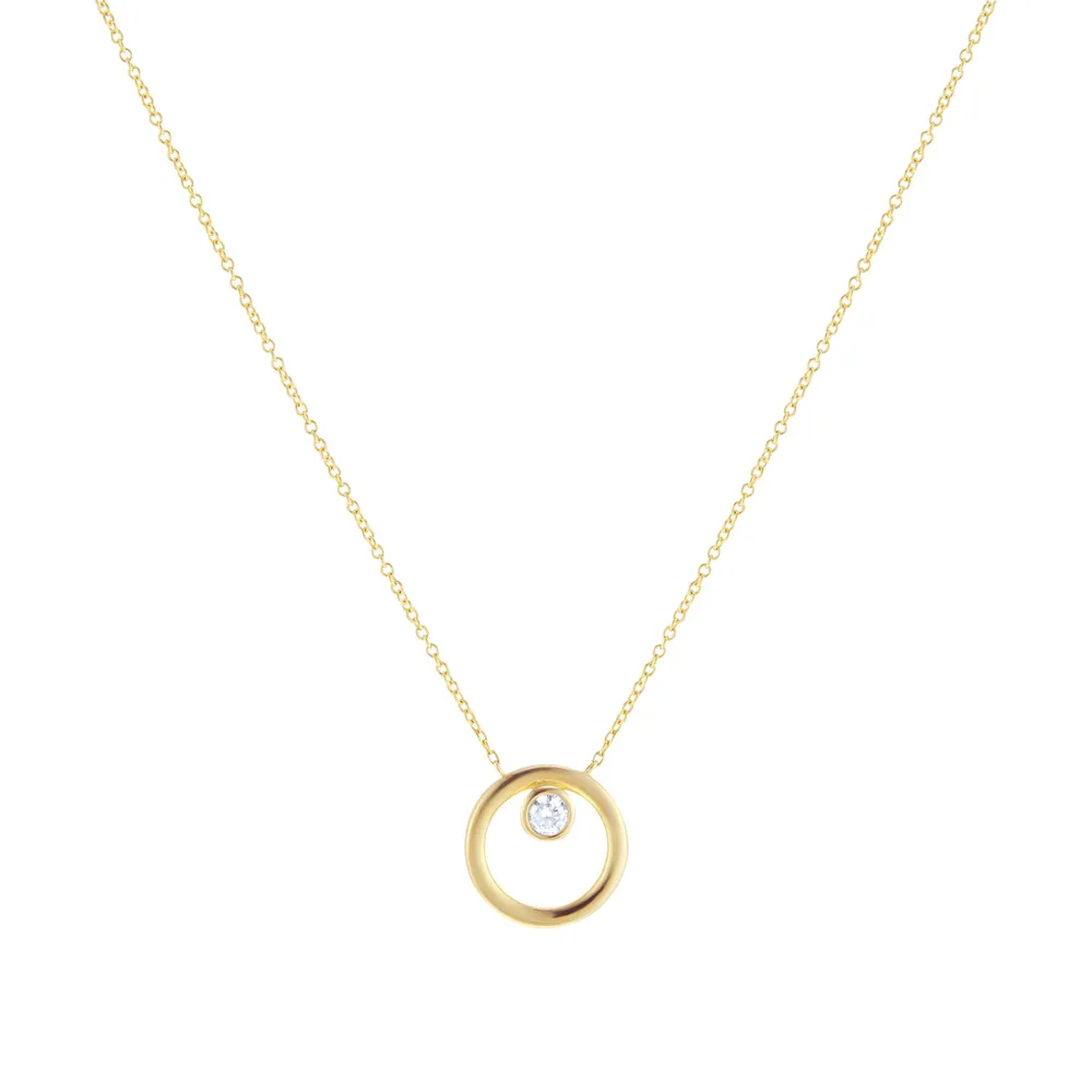 9ct Yellow Gold 0.09cttw Diamond Bezel Circle Necklace