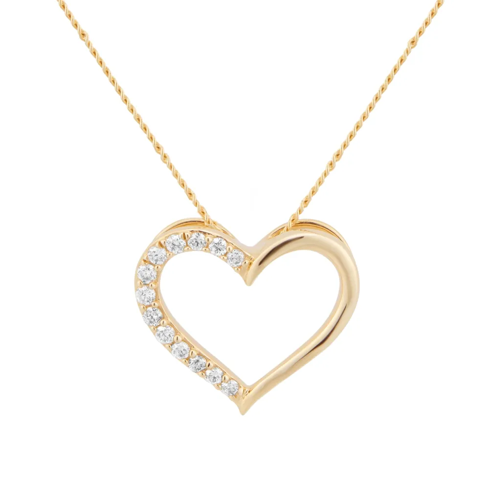 9ct Yellow Gold 0.10cttw Diamond Heart Pendant