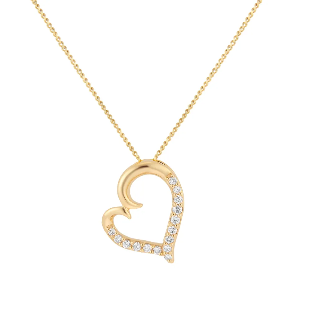 9ct Yellow Gold 0.10cttw Diamond Set Heart Motif Pendant