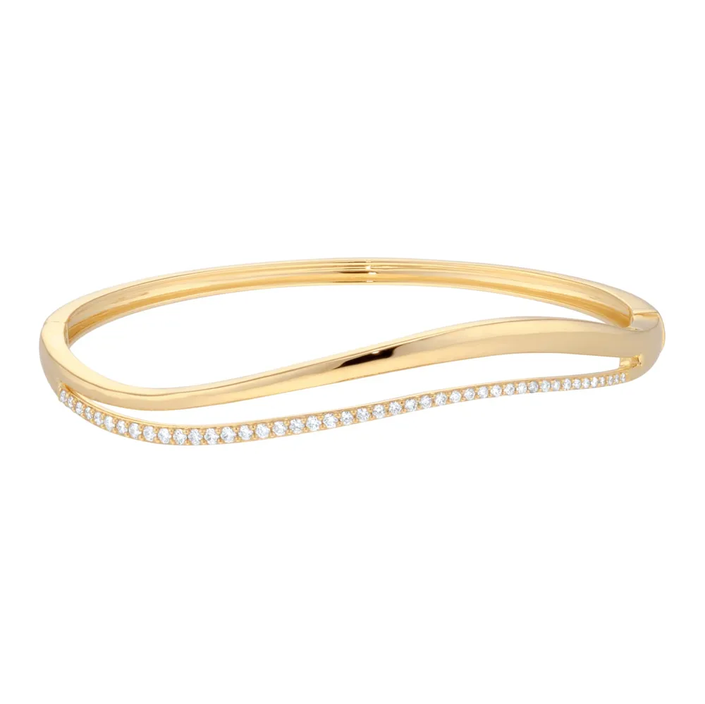 9ct Yellow Gold 0.12cttw Diamond Double Wave Bangle
