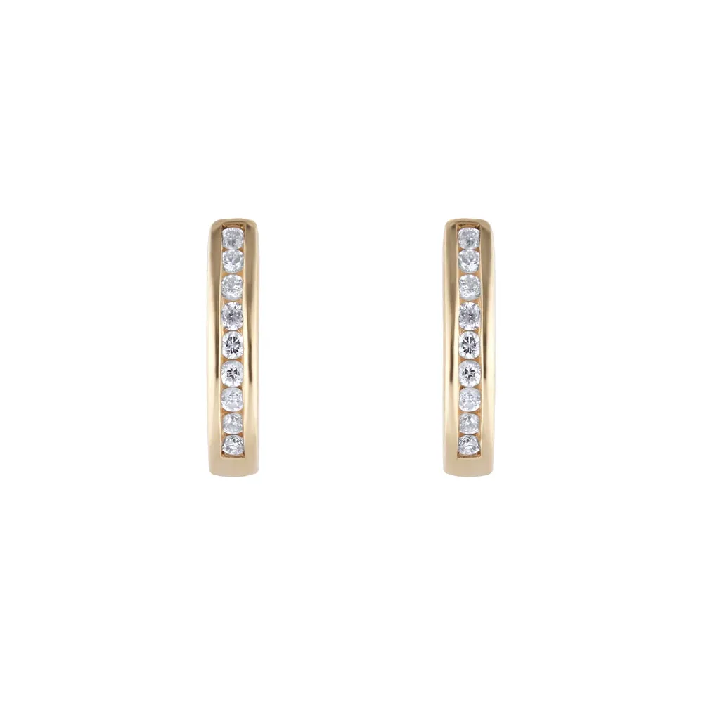 9ct Yellow Gold 0.15cttw Diamond Channel Set 10mm Hoop Earrings