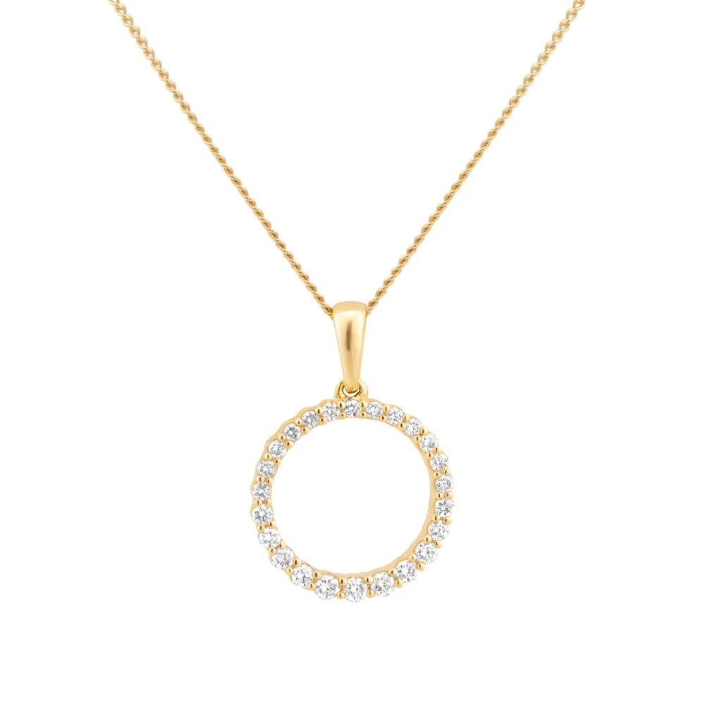 9ct Yellow Gold 0.15cttw Diamond Circle Pendant