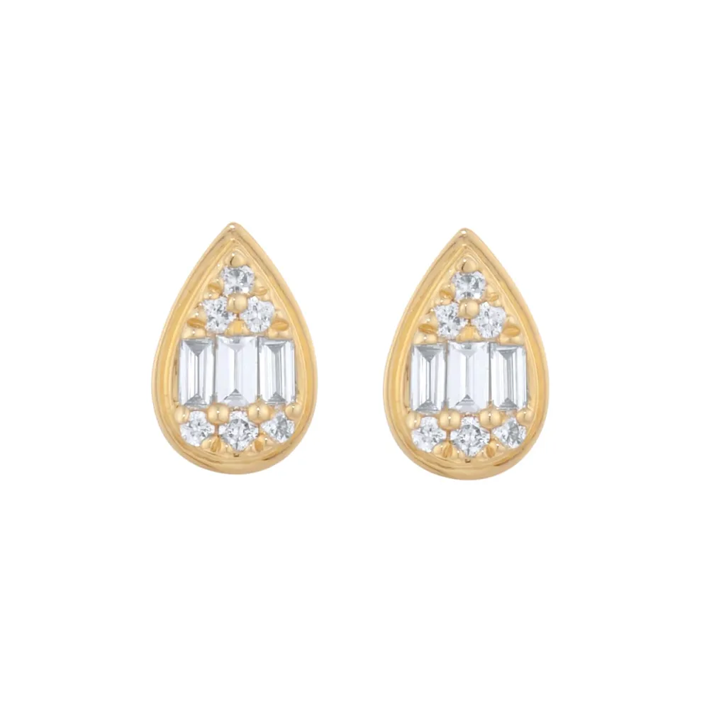 9ct Yellow Gold 0.15cttw Diamond Pear Shape Cluster Stud Earrings