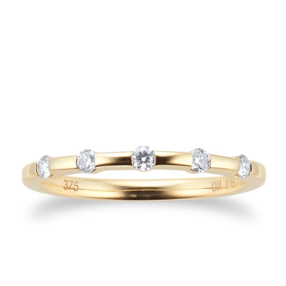 9ct Yellow Gold 0.15cttw Round Bezel Set Diamond