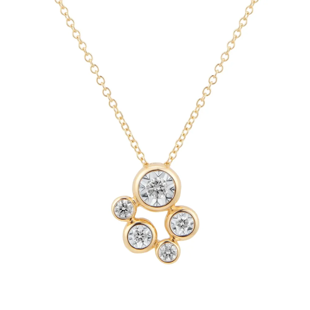 9ct Yellow Gold 0.18cttw Diamond Illusion Bezel Pendant