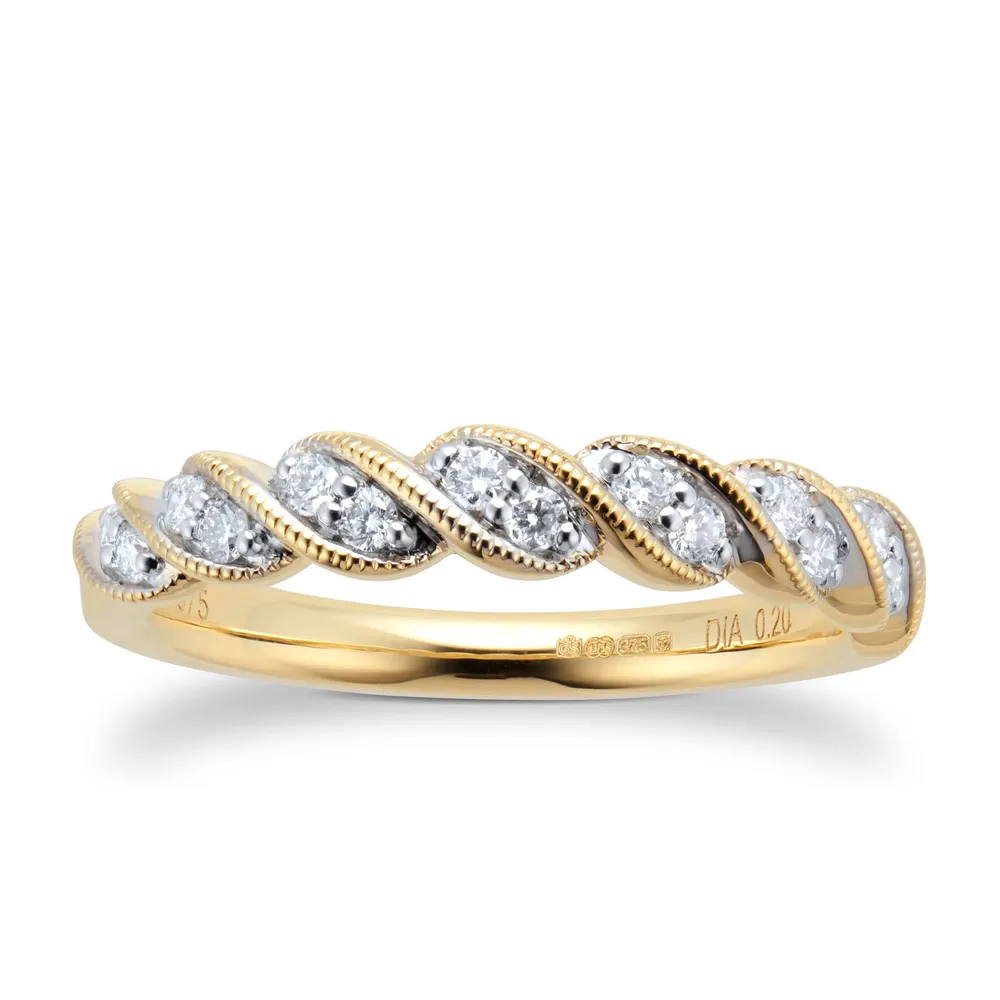 9ct Yellow Gold 0.20ct Milgrain Twist Eternity Ring