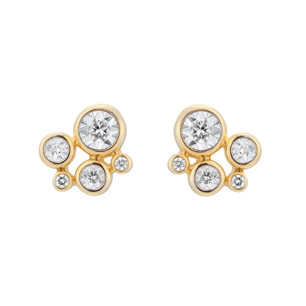 9ct Yellow Gold 0.20cttw Diamond Illusion Bezel Stud Earrings